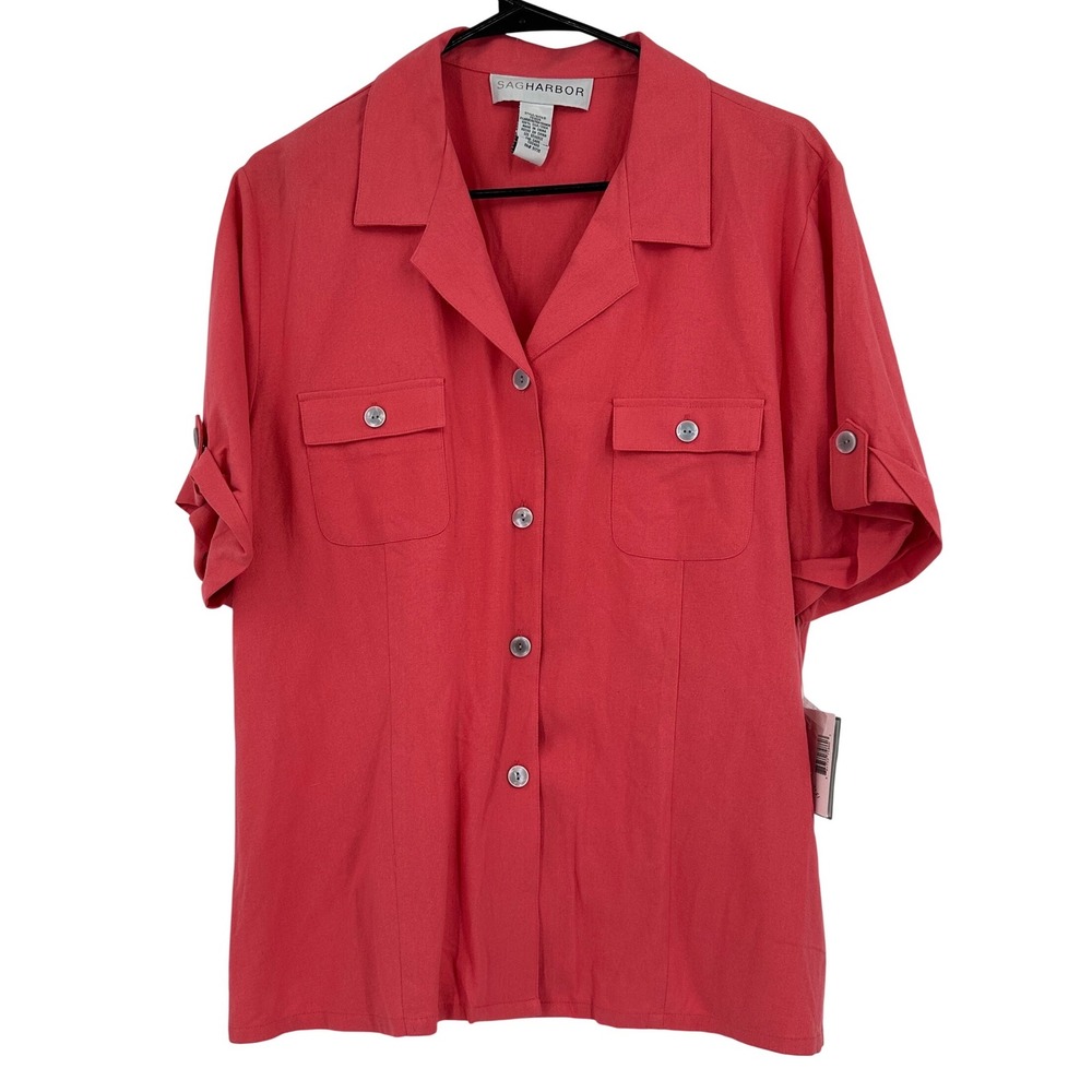 Sag Harbor VTG NWT Mimosa Coral 100% Silk Noile Button Down Shirt XL T53035